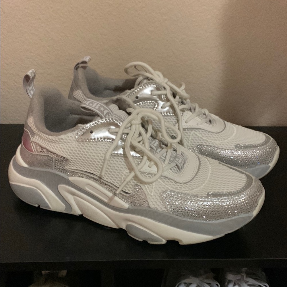 Women's Silver and White Sneakers